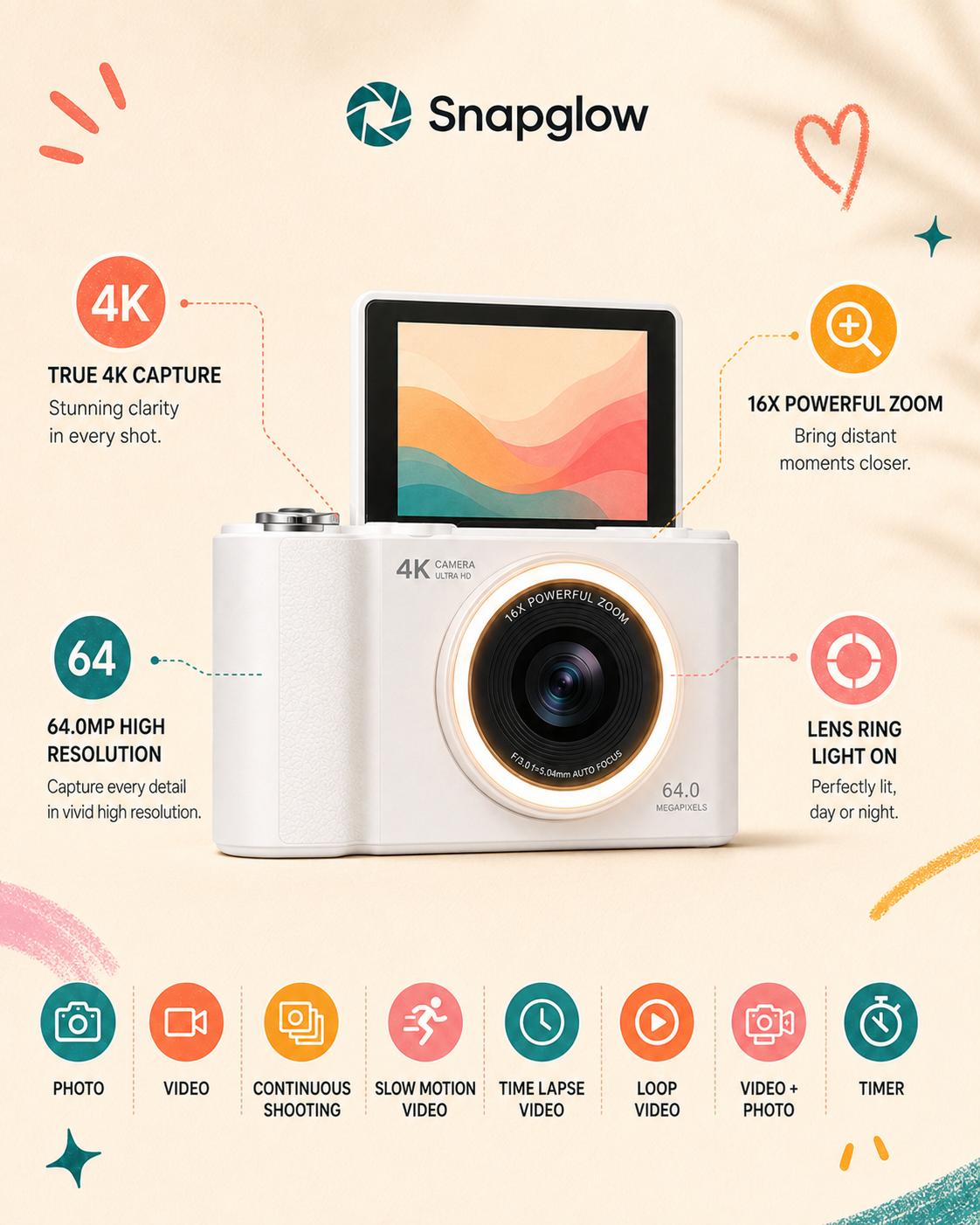 Snapglow 4K Ring Light Camera