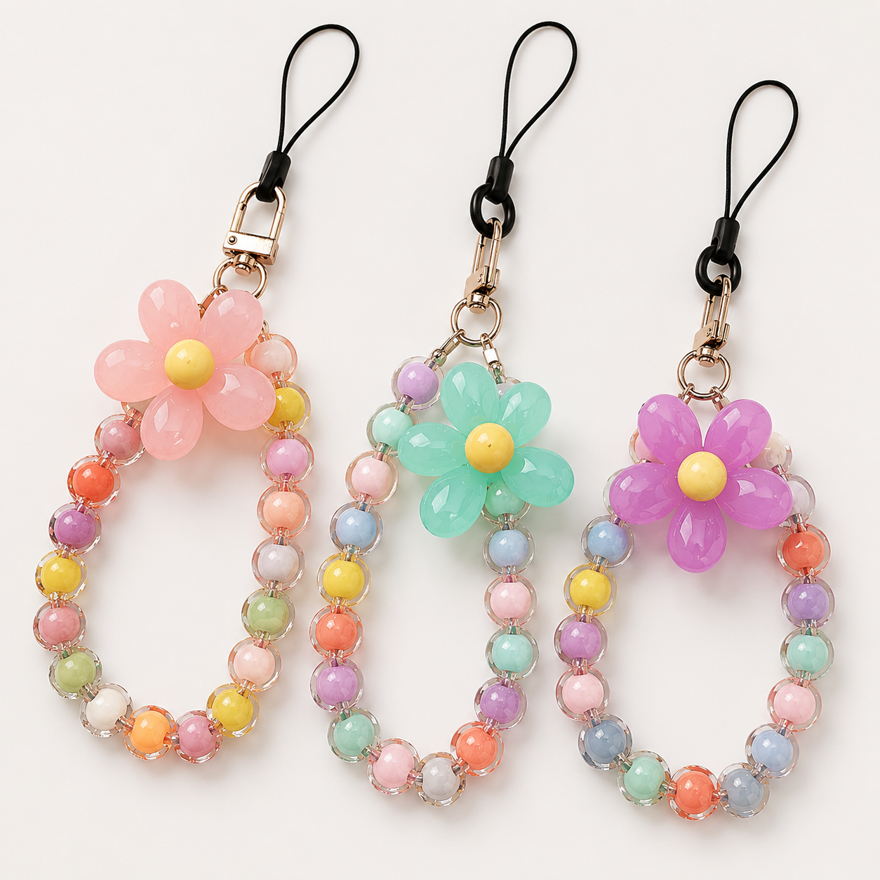 Snapglow Handmade flower, Multicolour Beaded Lanyard Bracelet