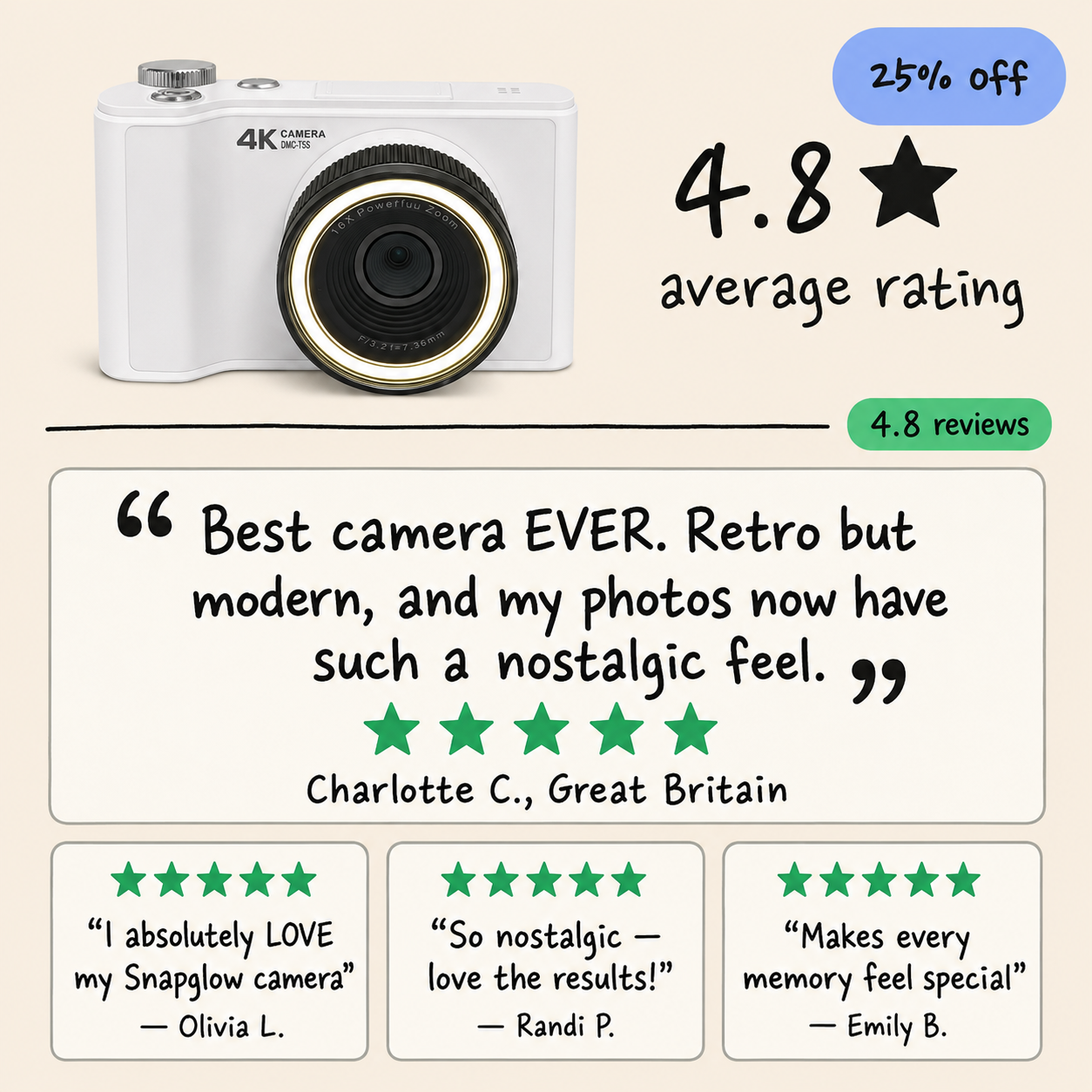 Snapglow 4K Ring Light Camera