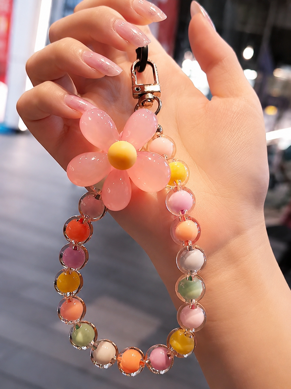 Snapglow Handmade flower, Multicolour Beaded Lanyard Bracelet