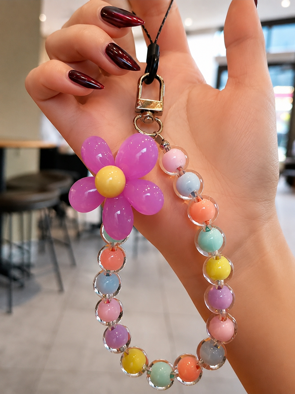 Snapglow Handmade flower, Multicolour Beaded Lanyard Bracelet